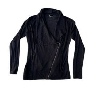 H By Bordeaux Women's Size Medium Asymmetrical Zip Jacket Black Knit Long Sleeve